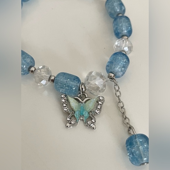 Blue and Clear Beaded Stretch Small Bracelet with Butterfly Charm - Picture 12 of 17